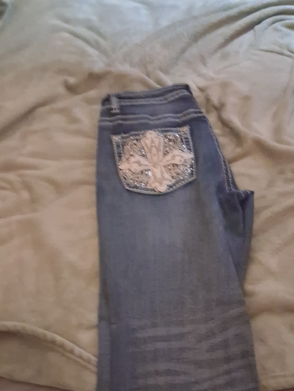 Women's Blue Embellished Pocket Jeans
